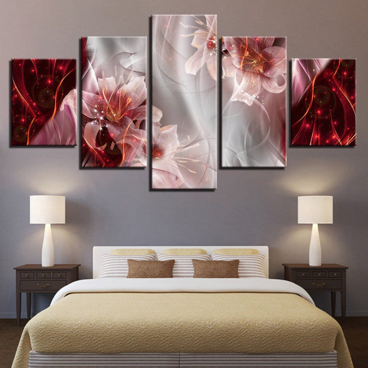 5 Teile Rot Weiß Ombre Hintergrund Pink Blume - Leinwand Wandkunst Gemälde