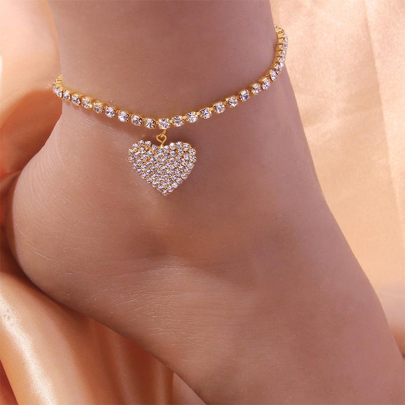 Modisches Herz-Strass-Fußkettchen