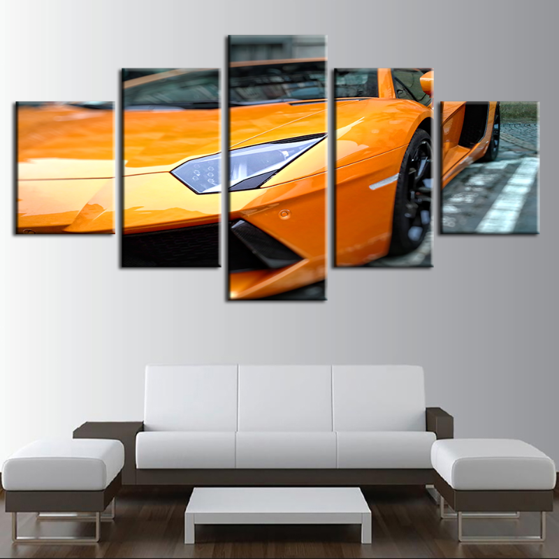 5-teilige Nahaufnahme Gelbe klassische Auto - Leinwand Wandkunst Gemälde