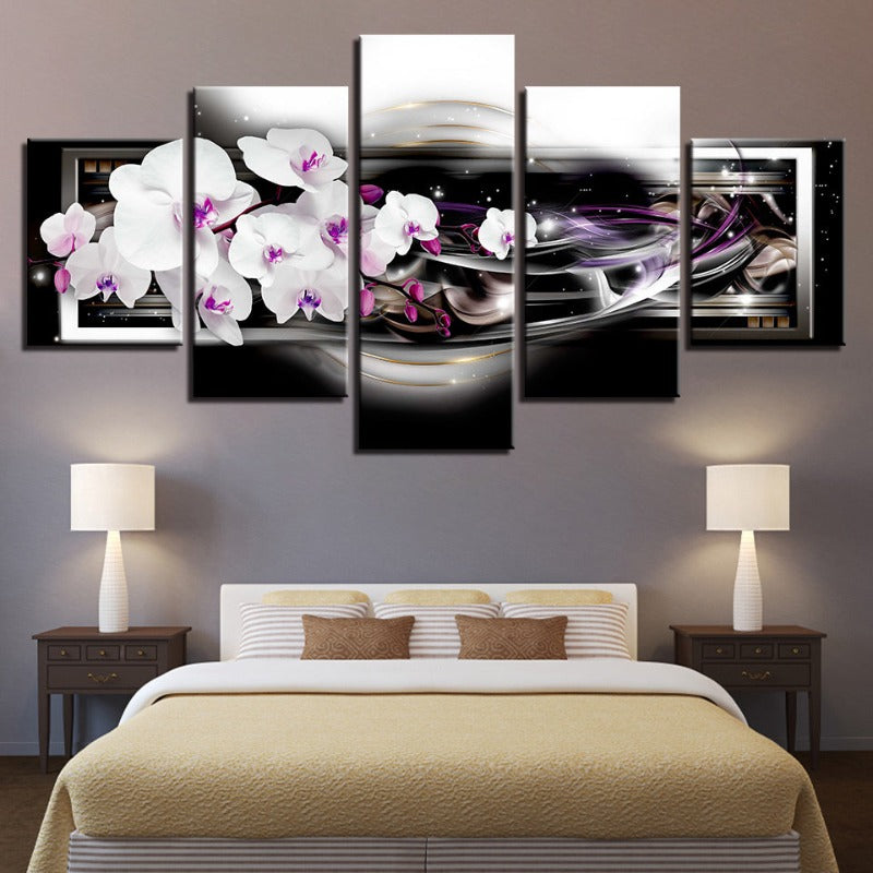 5-teilige lila-hued weiße Blume - Leinwand Wandkunst Malerei