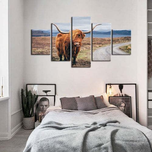 5 Stück Schöne Braune Kuh - Leinwand Wand Kunst Malerei
