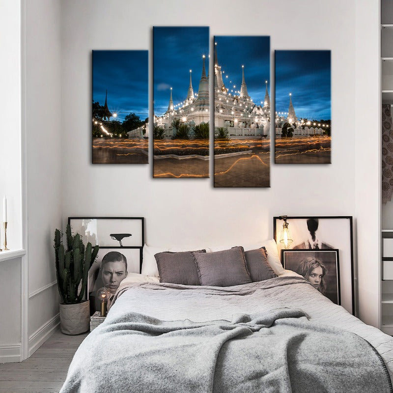4 Stück Schönes Tempel Nacht Zeit - Leinwand Wandkunst Gemälde | Karnz