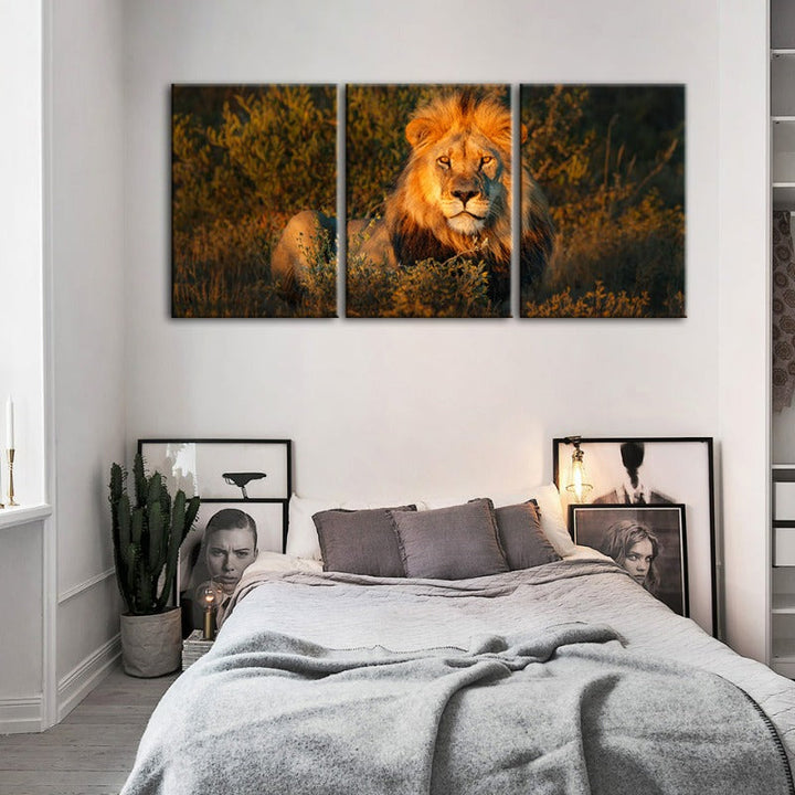 Göttliches Sonnenuntergang Löwe-Canvas Wandkunst Gemälde 3 Stück