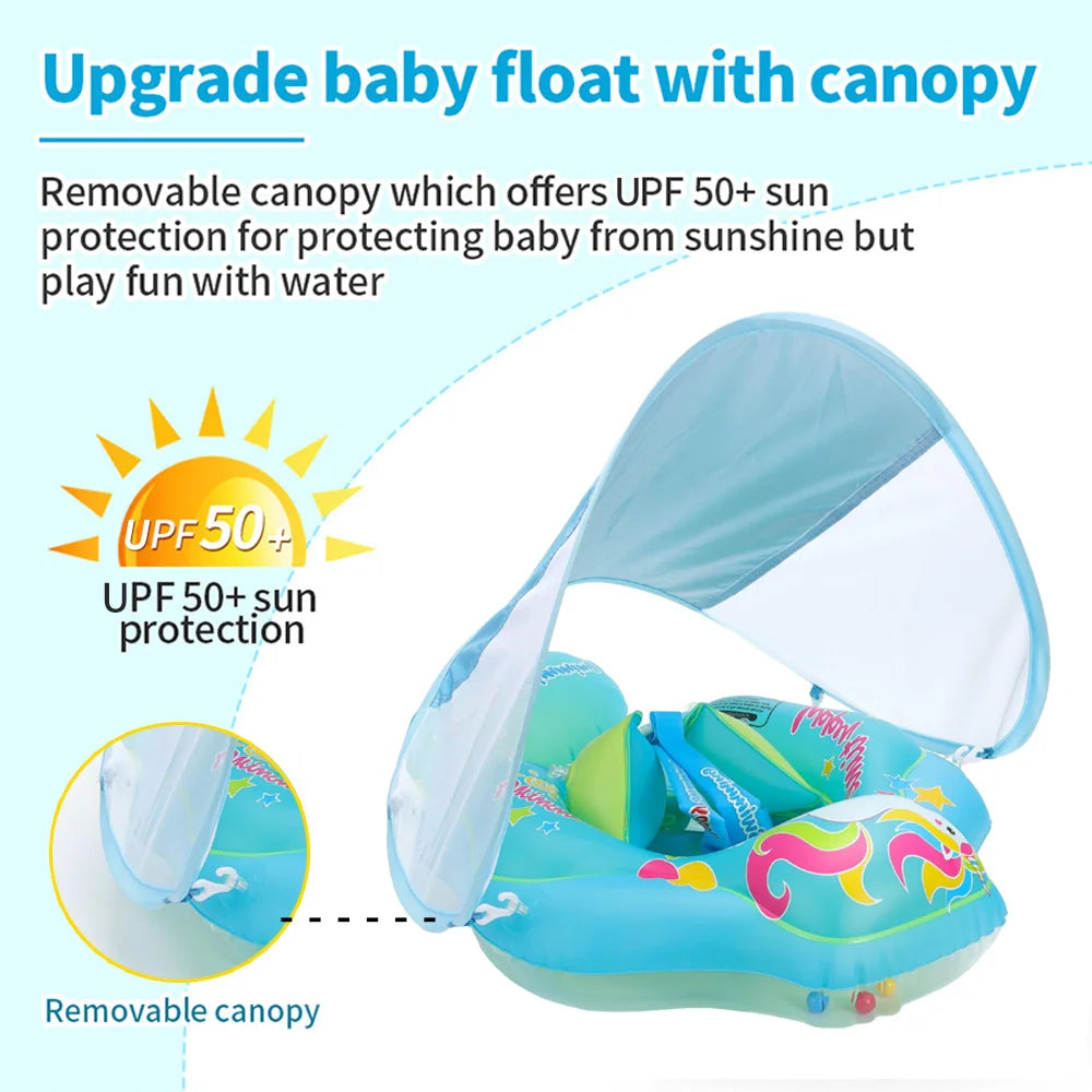Aufblasbarer Baby-Schwimmring mit Sonnenschutz - Sicher und Komfortabel | Karnz