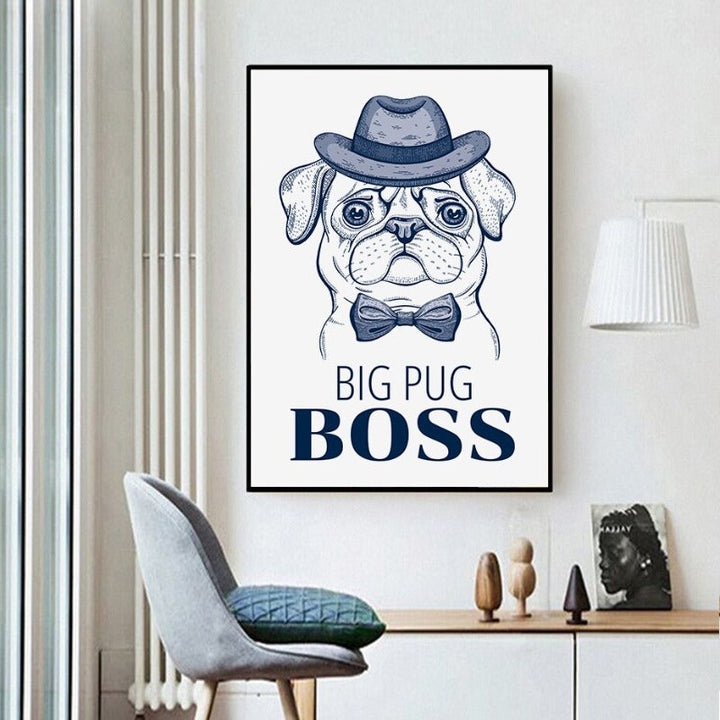 Mops mit Hut und Fliege - Leinwandbild