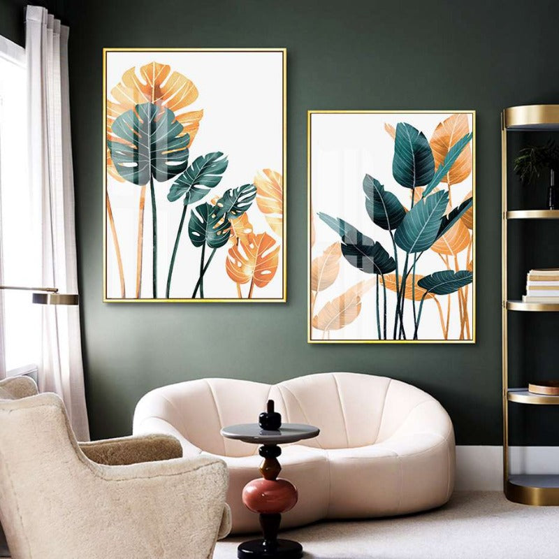 Modern tropische Pflanzen Blätter Druck Poster - Leinwand Wandkunst Malerei