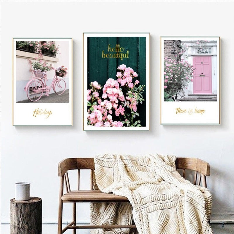 Moderne rosa florale, wunderschöne ländliche Poster-Drucke - Leinwandbilder
