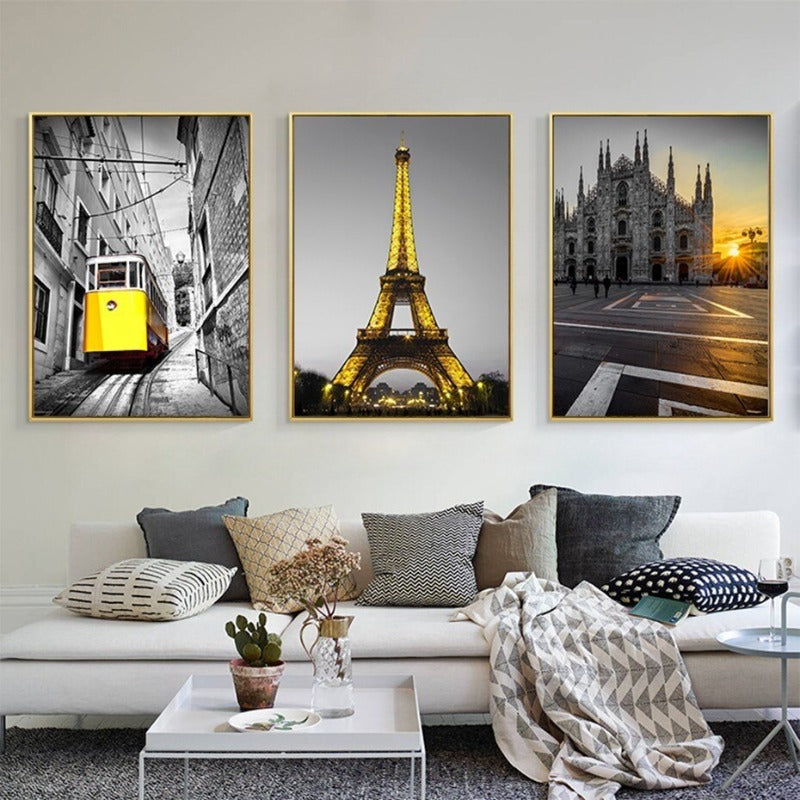 Vintage-Stadtlandschaft-Poster und -Druck in Gelb
