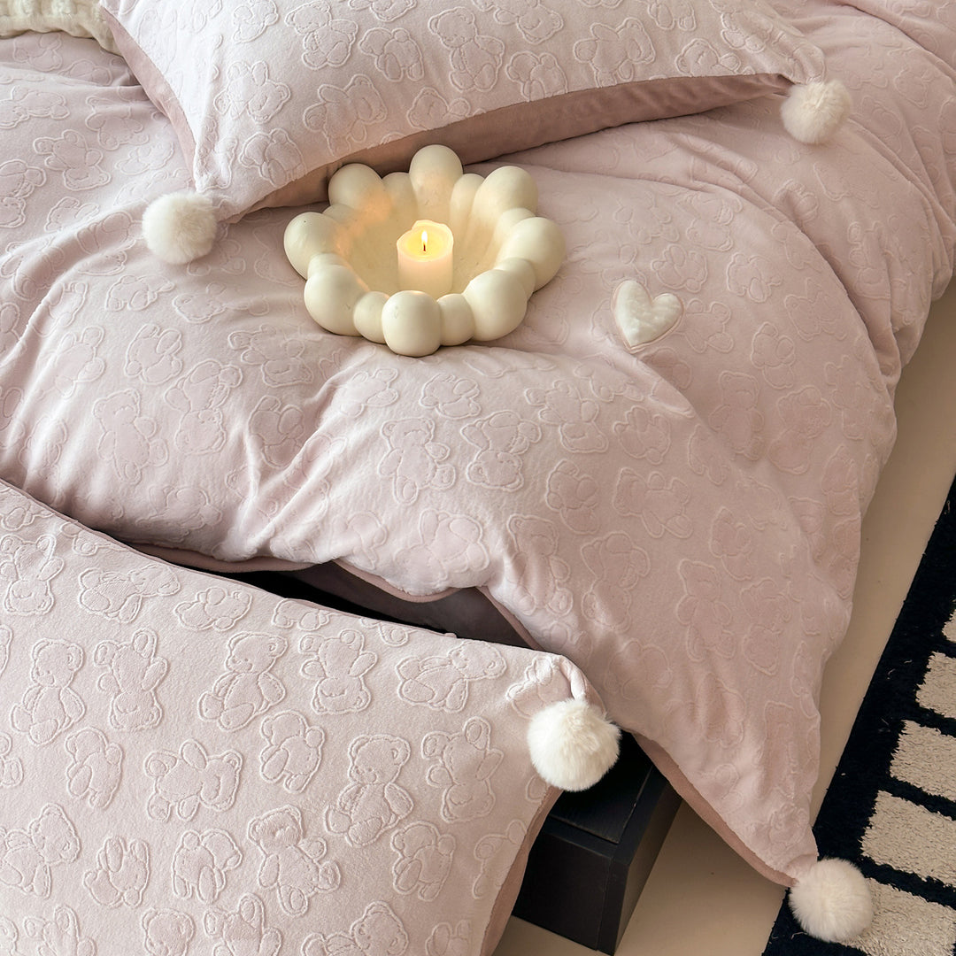Milchfaser-Fleece Bettwäsche-Set, verdickt, mit Prägung