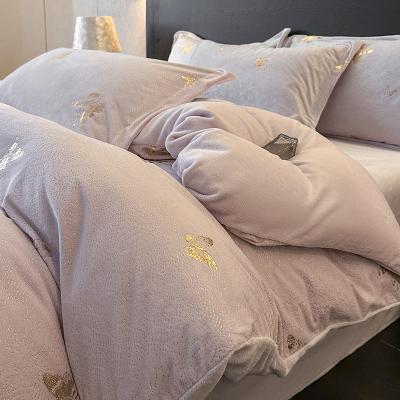 Milchfaser-Bettwäsche-Set, Fleece, Winter, 4-teilig