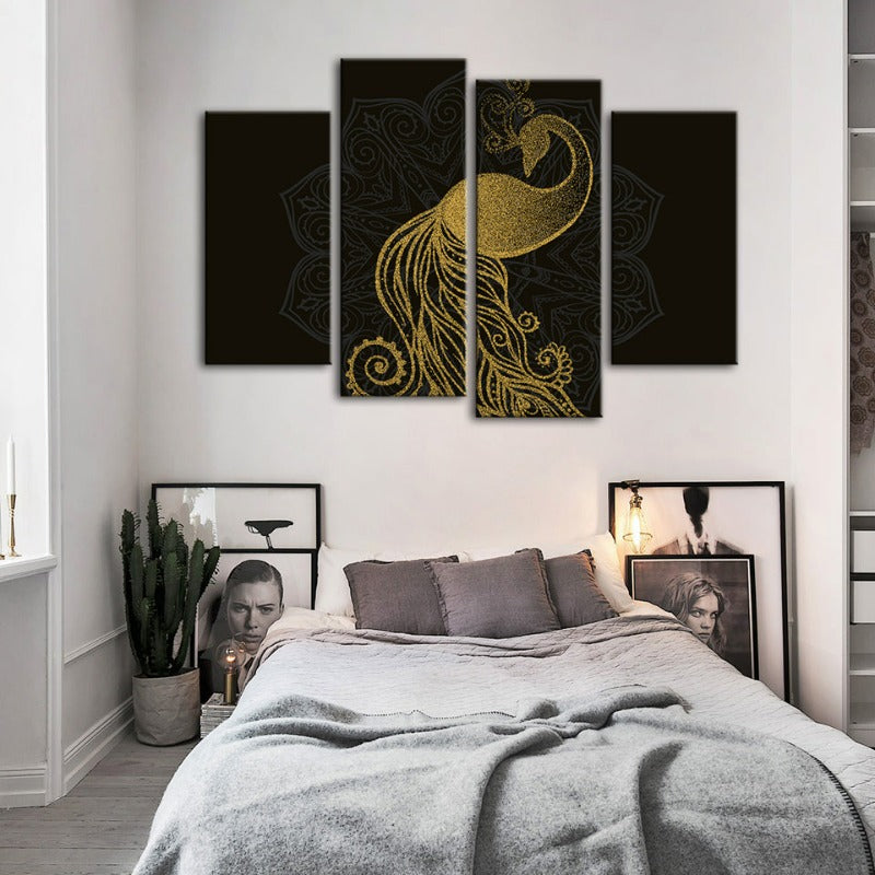 Abstract Golden Mandala Pfau-Canvas Wandkunst Gemälde 4 Teile