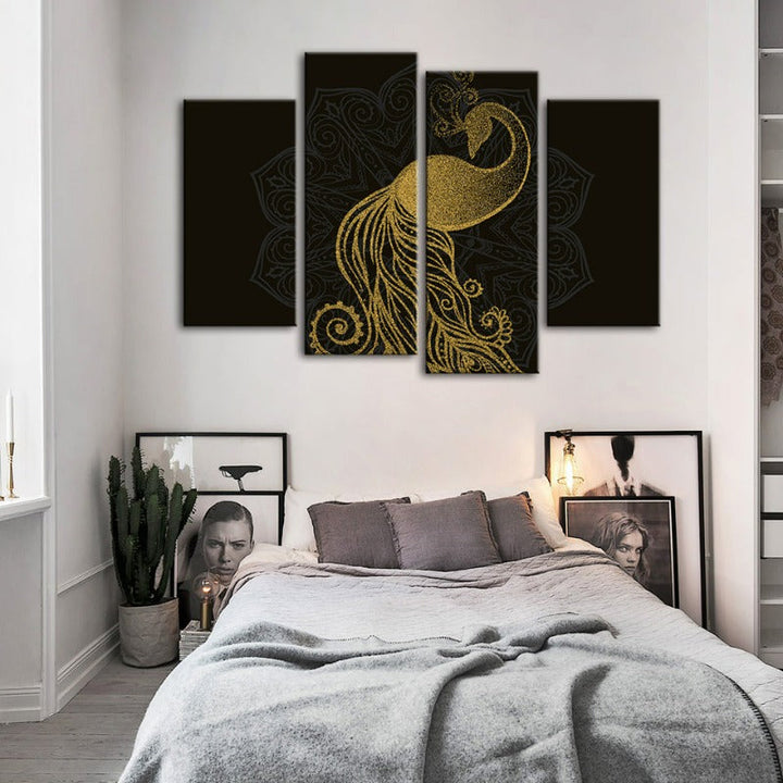 Abstract Golden Mandala Pfau-Canvas Wandkunst Gemälde 4 Teile