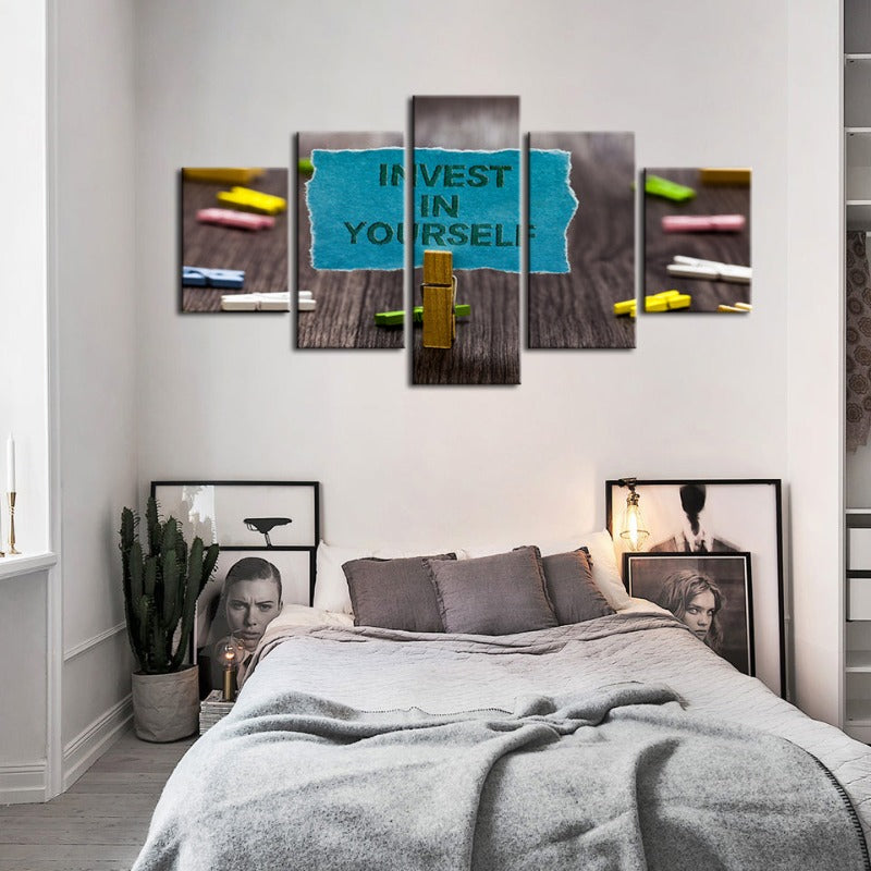 5 Stück Investiere in Dich Selbst - Leinwand Wandkunst Gemälde