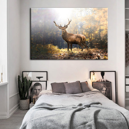 Majestätischer Hirsch Im Wald - Leinwand Wandkunst Malerei