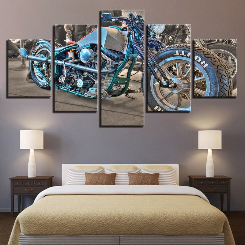 5-teilige Nahaufnahme Blau Reiter Fahrrad - Leinwand Wandkunst Gemälde