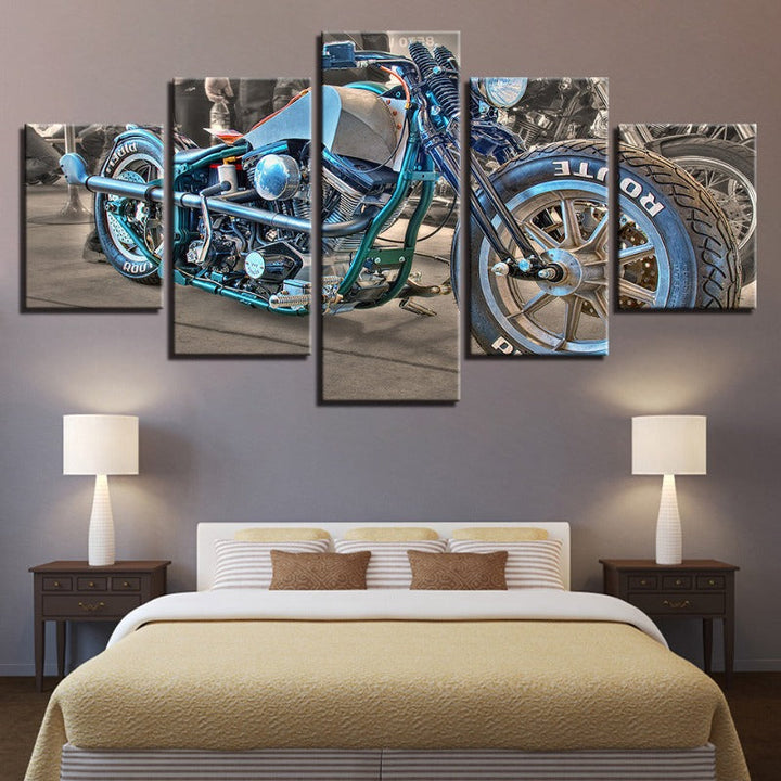 5-teilige Nahaufnahme Blau Reiter Fahrrad - Leinwand Wandkunst Gemälde