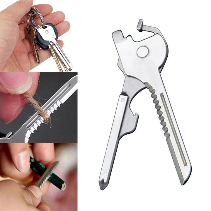 6-in-1-Schlüsselring Multifunktionswerkzeug Mini-Multitool-Schlüsselanhänger Pocket Edelstahl-Klappbar Swiss Tech Einfacher Flaschenöffner-Schlüsselanhänger | Karnz