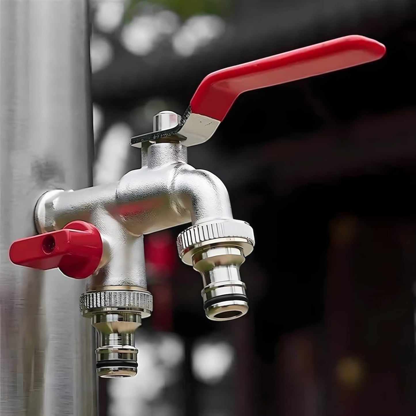Doppel-Wasserhahn Edelstahl mit 2 Ausgängen | Karnz
