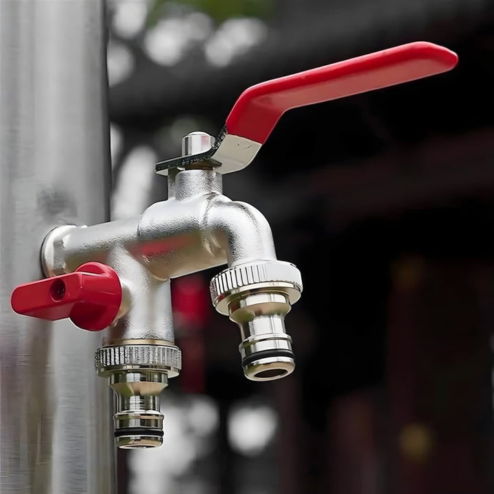 Doppel-Wasserhahn Edelstahl mit 2 Ausgängen | Karnz