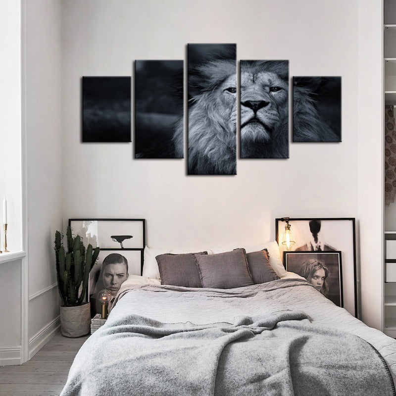 5-teilige Graustufen besorgte Löwe - Leinwand Wandkunst Gemälde