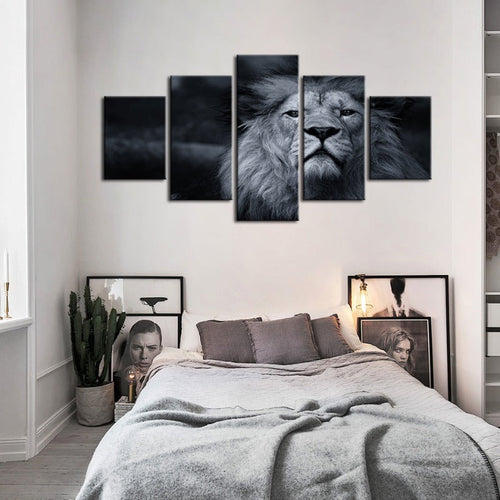5-teilige Graustufen besorgte Löwe - Leinwand Wandkunst Gemälde