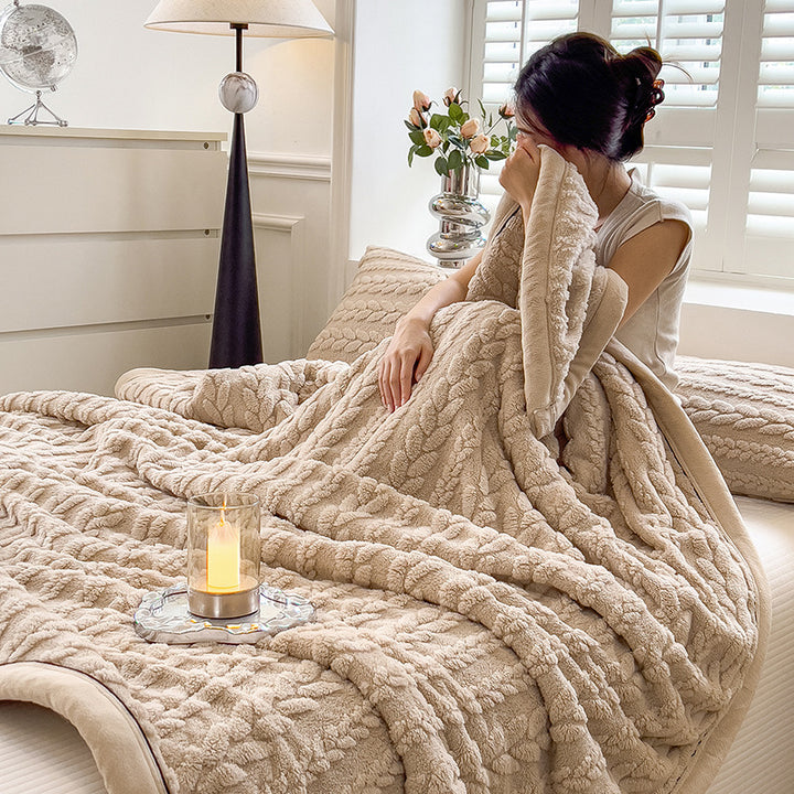 Milchfaser-Fleece Wohndecke mit Ähren-Muster, verschiedene Größen
