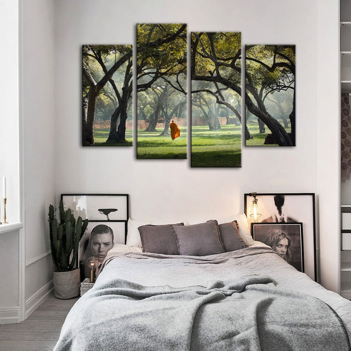 4 Stück Friedlicher Mönch Gehen - Canvas Wandkunst Gemälde