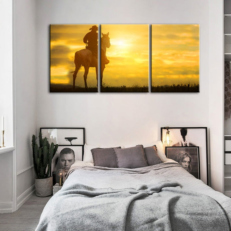 Cowboy und sein Pferd – 3-teiliges Leinwandbild