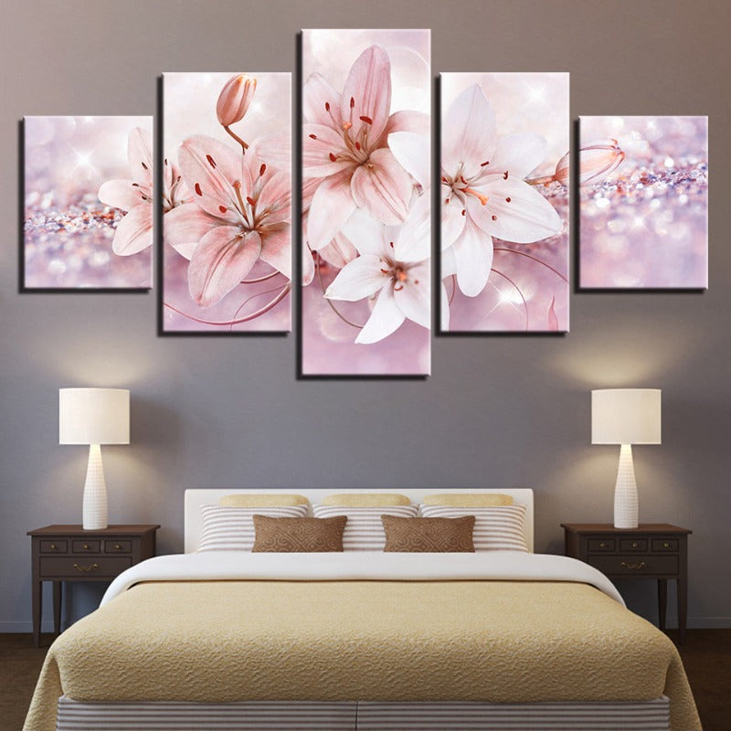 5-teiliges Rot- und Weißes Ombre Blumen - Leinwand Wandkunst Gemälde