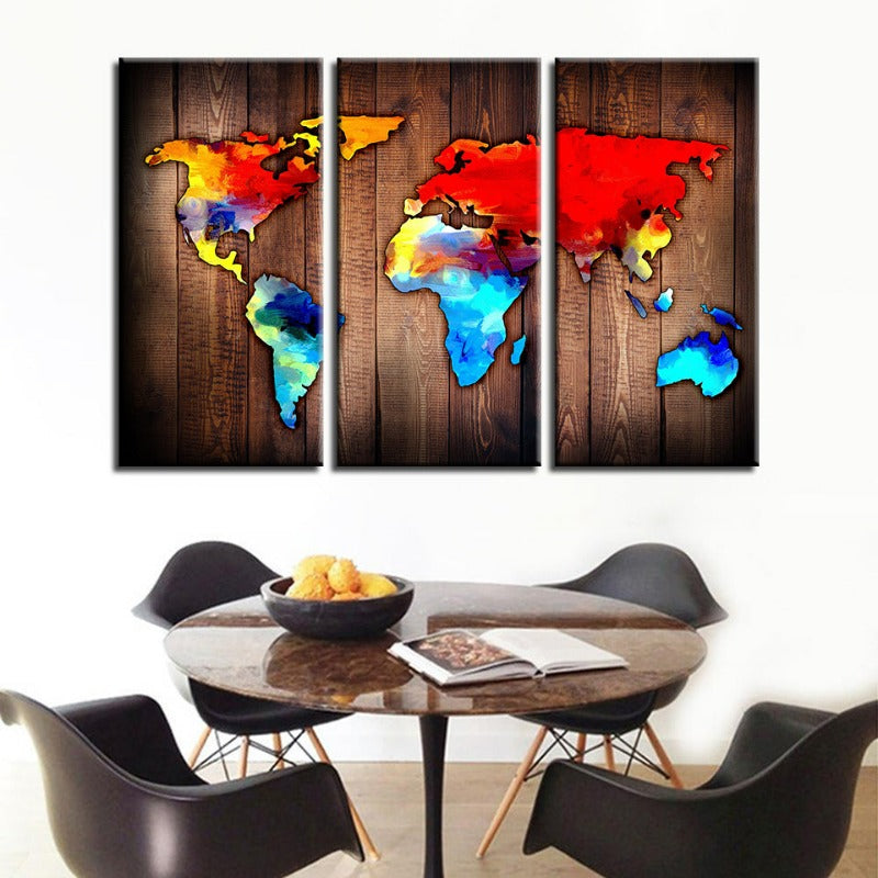 Schöne Vulkanische Weltkarte - Canvas Wandkunst Gemälde 3 Stück
