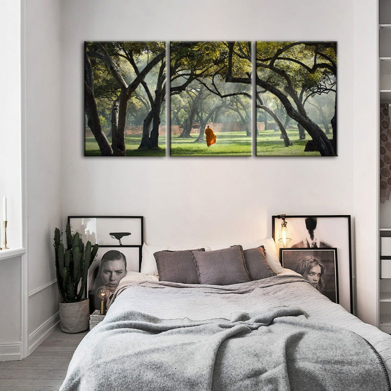 Friedlicher Mönch Gehen-Canvas Wandkunst Gemälde 3 Stücke