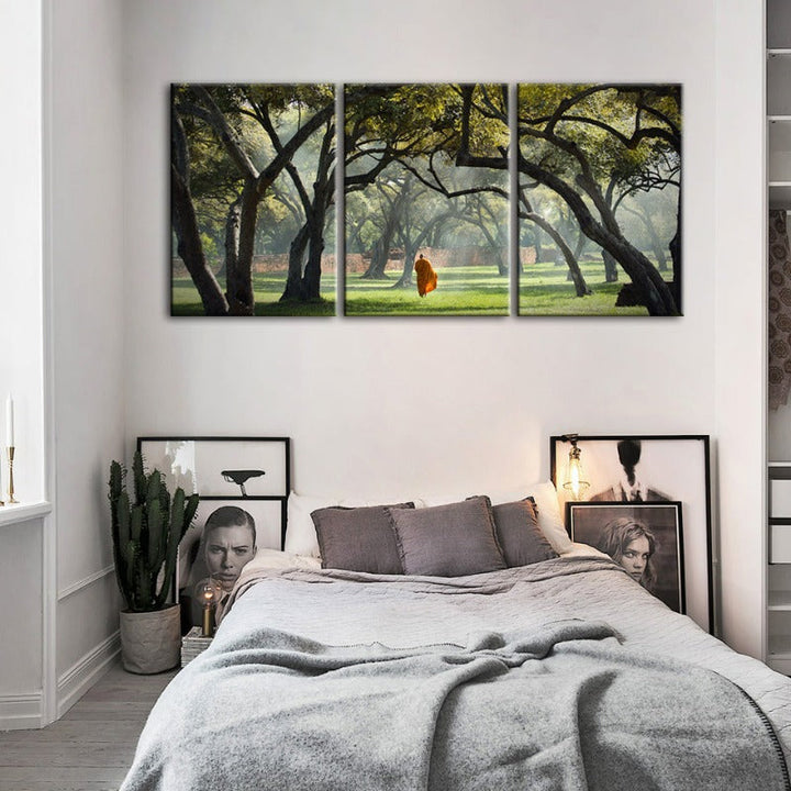 Friedlicher Mönch Gehen-Canvas Wandkunst Gemälde 3 Stücke