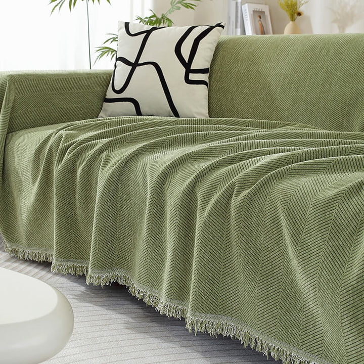 Chenille Decke Fischgrät Quasten Sofaüberwurf