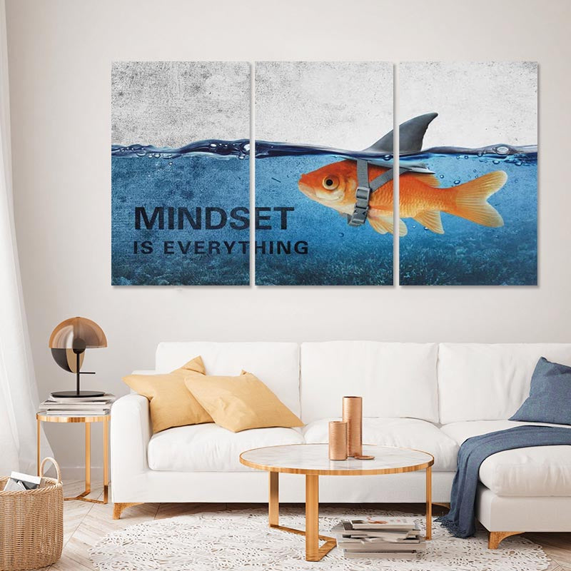 3Stk. Abstrakte Blaue Goldfisch Hai Poster Leinwand Gemälde | Karnz