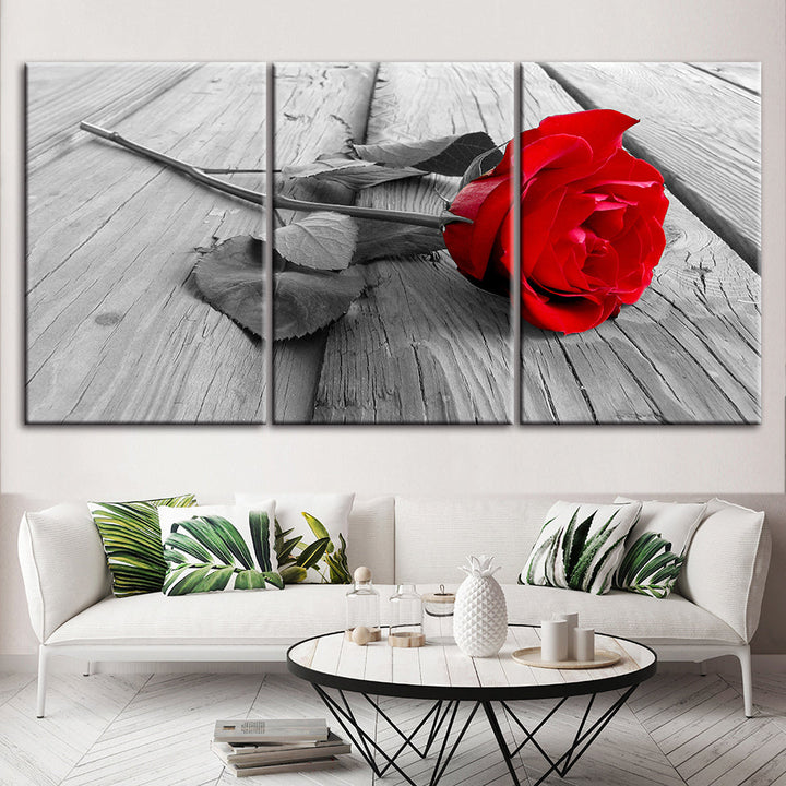 Einsame Rose 3 Teilig - Leinwand Wandkunst Gemälde