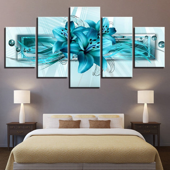 5-teilige blaue Tulpe Blume - Leinwand Wandkunst Gemälde