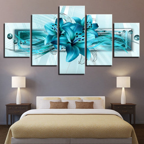 5-teilige blaue Tulpe Blume - Leinwand Wandkunst Gemälde