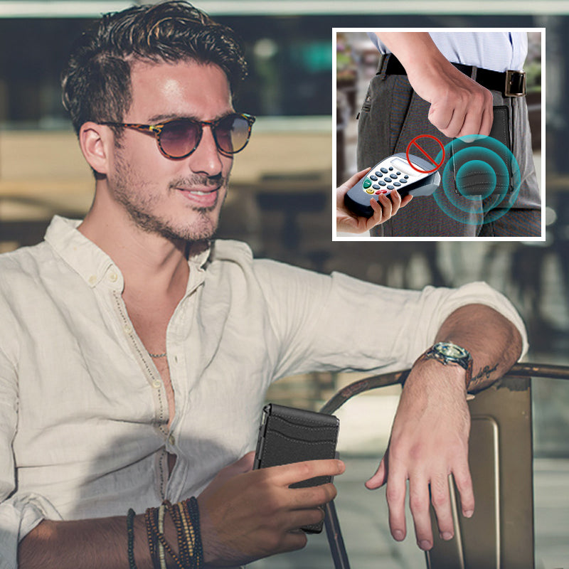 Kartenfächer aus PU-Leder im Business-Stil für Herren mit AirTag-Funktion