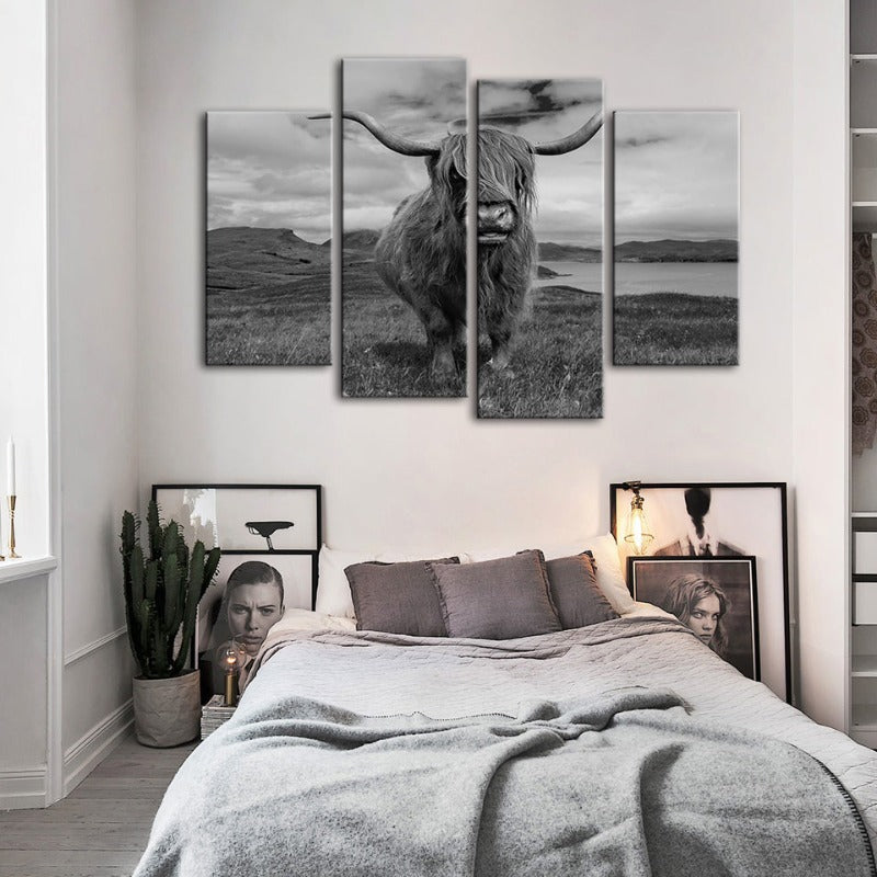 4-teilige Schwarz-Weiße Kuh - Leinwand Wandkunst Malerei | Karnz