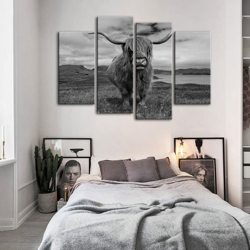 4-teilige Schwarz-Weiße Kuh - Leinwand Wandkunst Malerei | Karnz