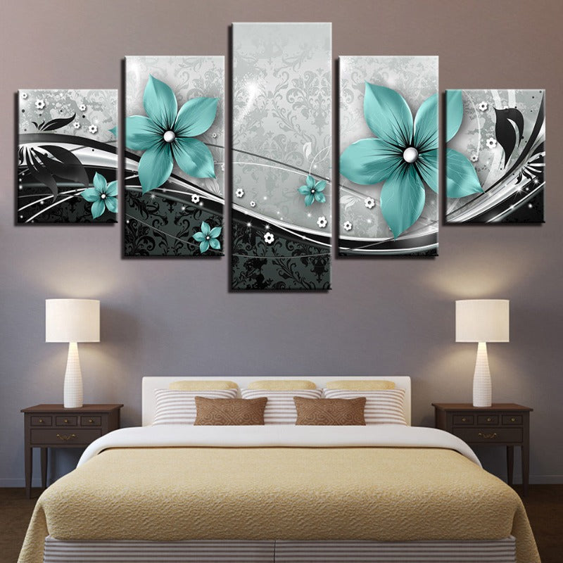 5-teilige Türkisblume - Leinwand Wandkunst Gemälde