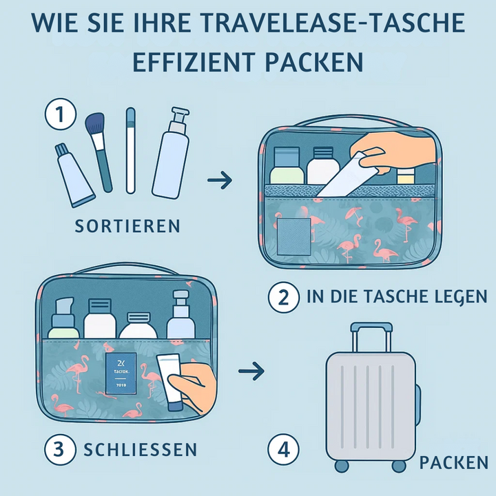 TravelEase – Wasserabweisendes Kosmetiktäschchen mit Haken und Fächern | Reise-Toilettentasche | Karnz