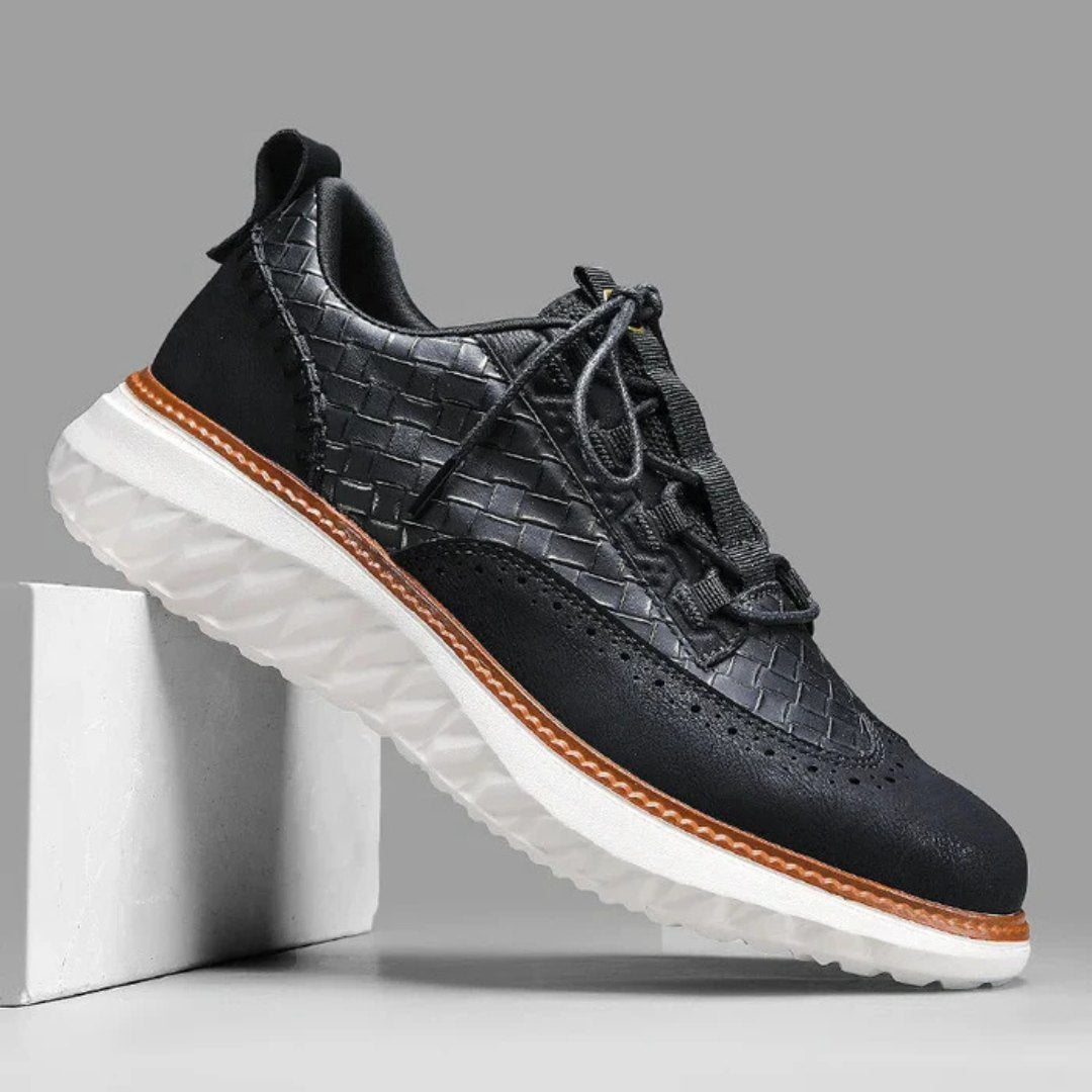Gewebte Leder-Sneaker mit Brogue-Details und kontrastierender Sohle