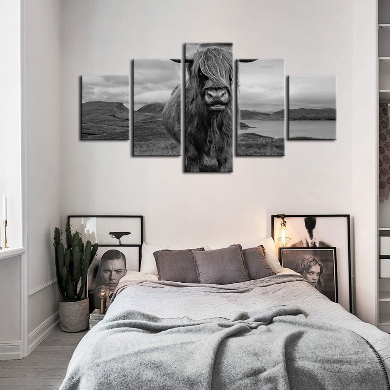 5-teiliges schwarz-weißes Kuh - Leinwand Wandkunst Gemälde
