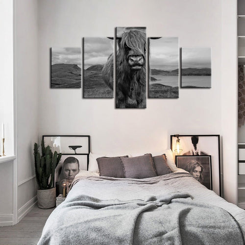 5-teiliges schwarz-weißes Kuh - Leinwand Wandkunst Gemälde
