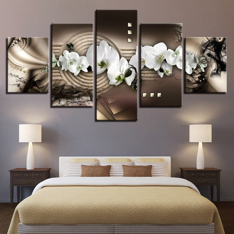 5-teilige abstrakte weiße Blume - Leinwand Wandkunst Gemälde