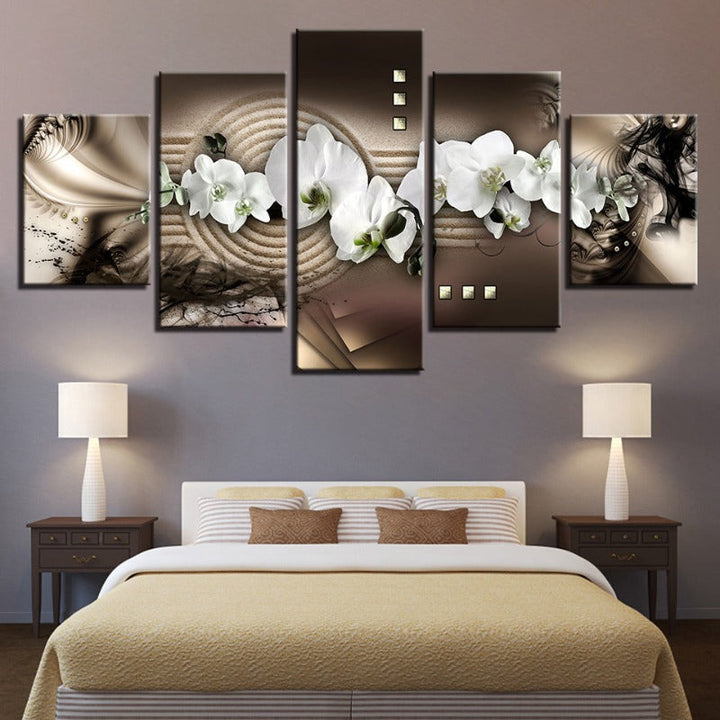 5-teilige abstrakte weiße Blume - Leinwand Wandkunst Gemälde