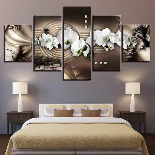 5-teilige abstrakte weiße Blume - Leinwand Wandkunst Gemälde