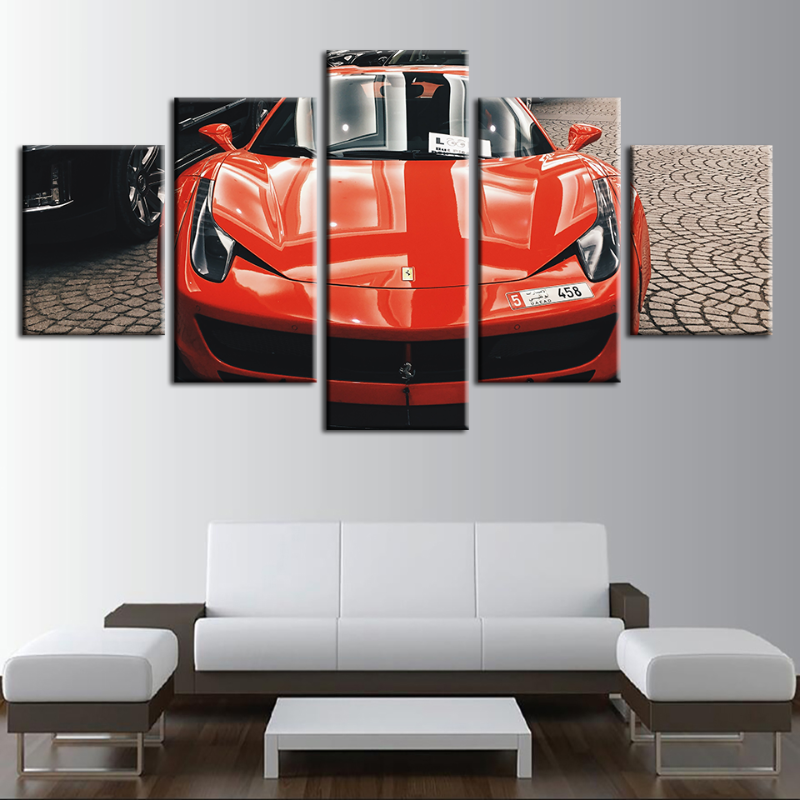 5-teilige Front-Ansicht Roter klassischen Auto - Leinwand Wandkunst Gemälde