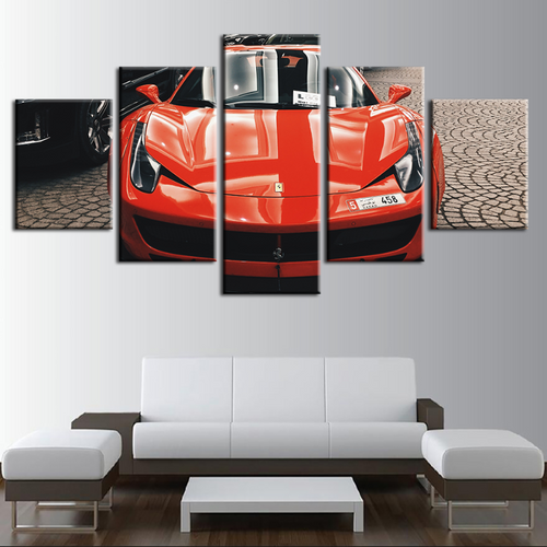 5-teilige Front-Ansicht Roter klassischen Auto - Leinwand Wandkunst Gemälde